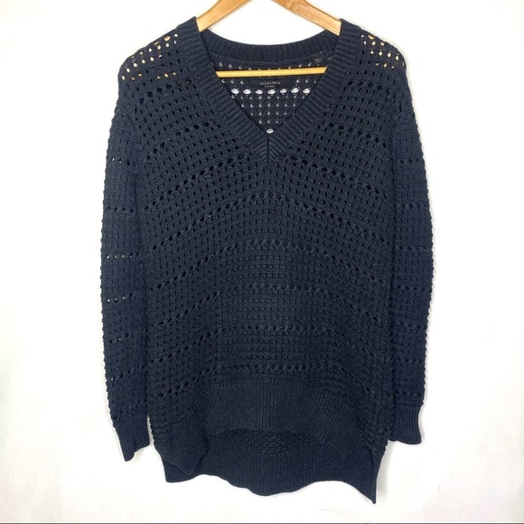 ALL SAINTS Lota V Neck Sweater Cable Knit Dark Blue XS - Picture 3 of 12